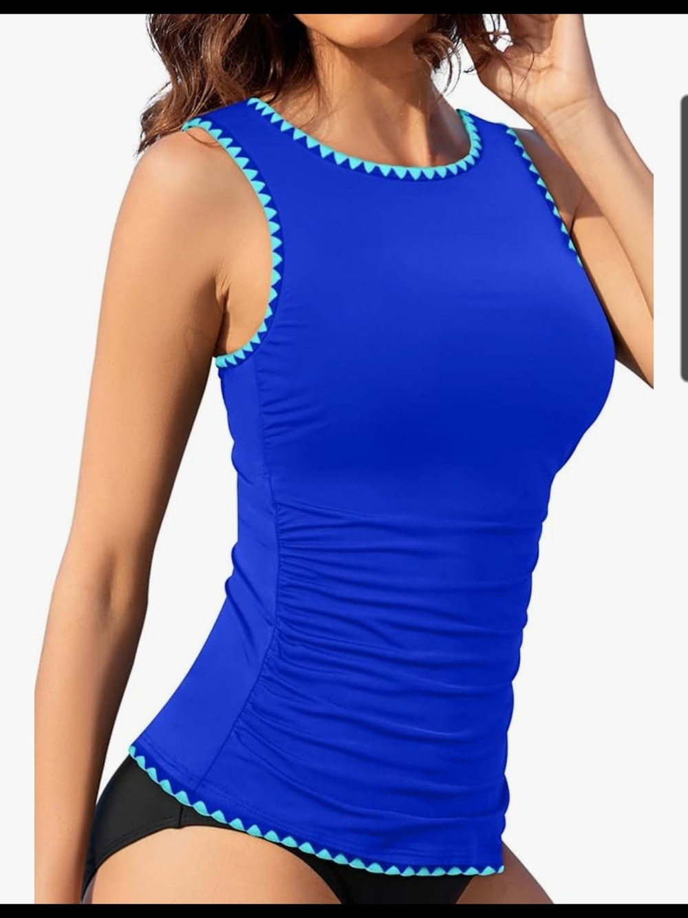 Sleeveless Royal Blue Swim Tank Top with Aqua Trim Size Small No Bottoms - Picture 3 of 4